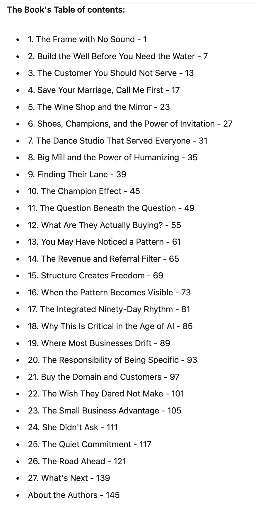 The table of contents